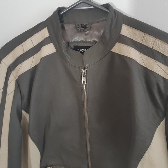 OXYHO Sorento Large Women's Genuine Leather Coat, Two-Tone Olive/Grey + Beige - Picture 8 of 16